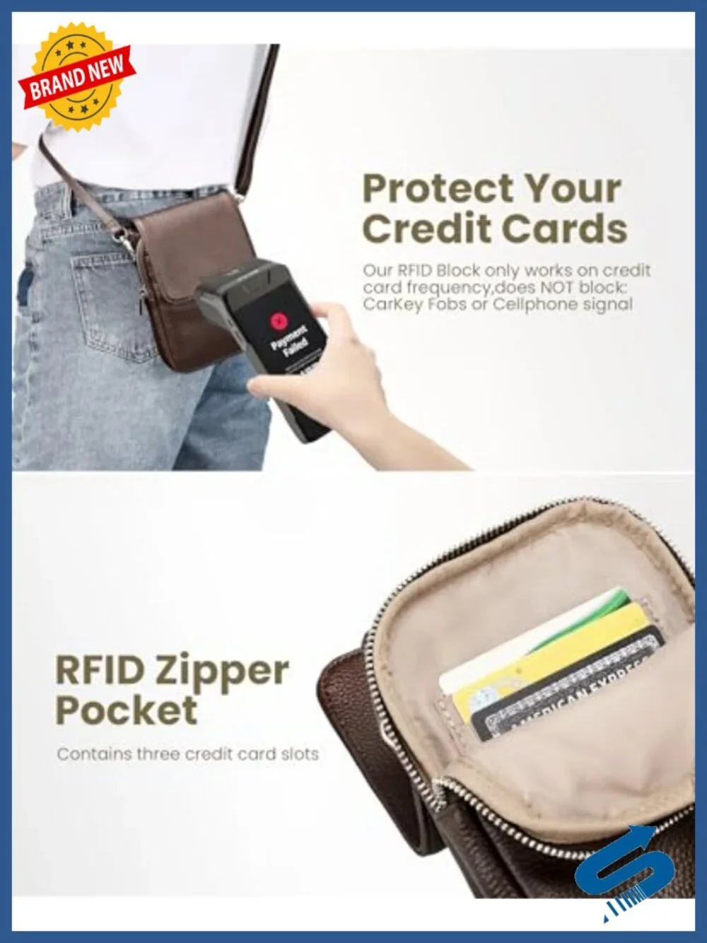 Genuine Leather Crossbody Bag with RFID Blocking Card Slots